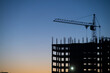 © vigenmnoyan - Silhouette of a building under construction with cranes at sunset