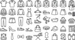 © MDRipon - Collection of fashion apparel and clothing line icons including t-shirt jacket dress pants shoes tailoring accessories and laundry symbols isolated on white background