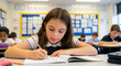 © Shawn - Diligent schoolgirl writing in notebook during lesson in classroom
