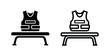 © liubomir118809 - Bulletproof vest icon on a stand in glyph and line style, symbolizing protection and security.
