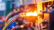 © chusnul - Close-up of a machinery setup showcasing bright flames and colorful wires in industrial setting