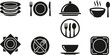 © farida - Restaurant tableware silhouette icon set with plates fork knife spoon cloche bowl and dining vectors