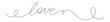 © Kusandra - Love word hand drawn with single black line isolated on white bg. Romantic graphic slogan in minimalist style. Wide screen vector illustration with editable stroke.