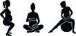 © Halima - Maternity Fitness and Prenatal Yoga Silhouette Vector Set with Pregnant Woman Doing Squats, Meditating Cross Legged, and Exercising on Fitness Ball