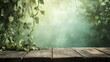 © T25T - Close up of hanging ivy leaves over rustic dark wood surface background.