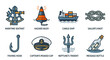 © Toha - Set of nautical and maritime icons featuring sailing gear and sea objects
