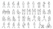 © Ramzano - Minimalist line art people silhouettes, set of 40 architectural scale figures, black and white outline human sketches for urban planning and design