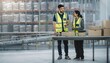 © EBG Stock Studio - Dos trabajadores de logística con chalecos reflectantes revisando una tableta en un almacén moderno