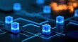 © Ryoichi - Glowing blue cubes on a futuristic circuit board with bokeh lights