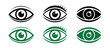 © MD. ARIF ISLAM - Eye icons featuring black and green optometry symbols with clean minimalist vector graphics for vision care, user interface, identity verification, perception, ophthalmology, and healthcare applicatio
