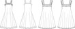 © Mahafuzar69 - Elegant sleeveless a line dress featuring square neck and ruffle trim for apparel manufacturing technical vector flat sketch