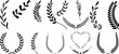 © Asma - Laurel wreath collection vector set. Classic Roman Greek victory laurel branches, black olive leaf garlands, award emblem elements, elegant prestige heraldic symbol bundle for logo badge label design