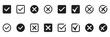 ©   - Check tick mark icon set. Cross box x check mark checkbox v list vector draw hand drawn sketch doodle brush marker checklist symbol wrong right circle.