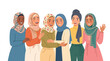 © Lariss - Diverse group of happy young women wearing hijabs standing together in a friendly embrace.
