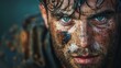 © Pat J. - portrait of football player with scuffed uniform, bruised face, sad gaze