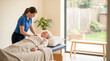 © Donquinotes - Caring female therapist provides gentle Elderly Myofascial Release treatment to a senior woman, promoting comfort, mobility, and well-being in a bright, modern therapy room