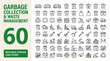 © Emily - Garbage collection and waste management icon set, 60 editable stroke line icons for recycling and sanitation, green eco-friendly environmental icons for sustainable urban waste disposal services.