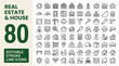 © Emily - Real estate and house line icons set, 80 editable stroke vector symbols for property development. Minimalist home construction and mortgage icons. Professional residential architecture icon pack.