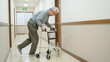© Willy - Japanese Male Senior Leaning Too Far on Rollator Creating Forward Fall Risk, Copy space on the right