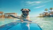 © slametmurtadho - Cool Pug Dog Wearing Sunglasses on Surfboard