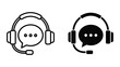 © MXSGRAPHICS - Customer Support Headset Icons with Speech Bubble in Minimalist Line Art and Solid Vector Style