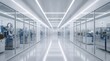 © Taufiq0825 - Modern Sterile Cleanroom Corridor in Pharmaceutical Manufacturing Facility with Laboratory Equipment behind Glass.