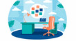© Victor - Modern office workspace with laptop desk and note board illustration