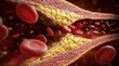 © Umnat - 3D medical illustration of an artery with cholesterol buildup and red blood cells.
