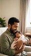 © Lari - Hispanic father lovingly cradles his newborn baby wrapped in a blanket celebrating National Hispanic Heritage Month