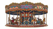 © Mona - Ornate vintage carousel with classic horses and carriages, featuring intricate gold and red detailing, set against a white background.