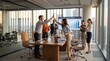 © noz-studio - Team of professionals collaborating in modern office space. Diverse business group discussing project plans around conference table.