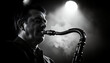 © Alla - Dramatic Black and White Saxophonist Performance with Smoke