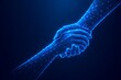 © Rashidul - Digital wireframe art of two hands grasping together representing teamwork and strength in partnership. futuristic world humanitarian day with partnership, teamwork. futuristic world humanitarian day