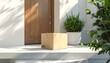 © SnerdCo - Cardboard Shipping Box Left on Front Porch Doorstep for Residential Home Delivery