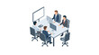 © zahra arzety - Business team collaborating in a modern office isometric illustration