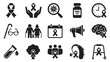 © haseeb - Alzheimer's awareness icon set, 15 black vector icons for dementia and healthcare, medical symbols for elderly care and brain health