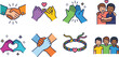 © saif - Colorful vector graphic icon set displaying diverse hands and people symbols representing friendship unity support collaboration and positive social connection in a modern flat design style