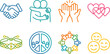 © Saif - Colorful set of flat vector graphic icons depicting various concepts of unity friendship peace community and social interaction rendered in a clean minimalist style suitable for modern digital