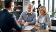 © LISA - Real Estate Consultation: A senior couple attentively listens to a real estate agent explaining options, with a house model and keys on the table, symbolizing future homeownership and wise investment.