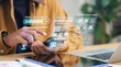 © Jie - Futuristic product quality score dashboard, customer feedback summary and review portal interface with digital data analysis overlay on smartphone screen for modern business tec...