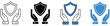 ©     - Hand and shield protection icon featuring safety, security, support, trust, and defense symbols, vector, design