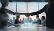 © Igor_Tichonow - Handshake between human and robot in conference room, symbol of cooperation in futuristic industry. Scene reflects tech innovation trend and global ai partnership