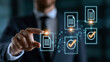© Petr - Businessman Managing Digital Document Workflow with Glowing Checkmark Icons