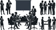 © Sakibul - Business meeting silhouette collection featuring corporate professionals in conference, teamwork, handshake, presentation, and office collaboration scenes