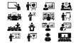 © MasterTech - Business Presentation Silhouette Icon Set, Professional Corporate Training Pictograms, Black Office Meeting and Seminar Vector Symbols for Management, business, presentation, icon, corporate, training