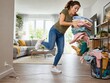 © Yevgen - Person tripping over charging cable while carrying laundry