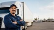 © Formoney - Truck driver standing with arms crossed at freight yard