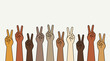 © Rozie - Diverse Hands Peace Sign Graphic Wide Background Website Banner Hero Header for Unity and Social Justice with Copy Space Design Space