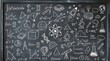 © arif - Hand drawn education doodles and geometric equations on textured backdrop. Linear mathematical icons and scientific elements vector illustration. Academic learning sketches and classroom blackboard