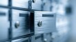 © Generative AI - Close-up of secure metal safe deposit boxes with one partially open, highlighting security and storage